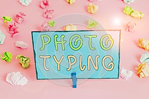 Writing note showing Photo Typing. Business photo showcasing metal printing block use to reproduce a photograph in