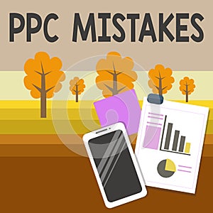 Writing note showing Ppc Mistakes. Business photo showcasing judgment that is misguided or wrong in pay per click scheme Layout