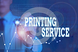 Writing note showing Printing Service. Business photo showcasing program offered by print providers that analysisage all