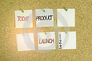 Writing note showing Product Launch. Business photo showcasing process to introduce new product for sale for the first time