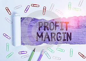 Writing note showing Profit Margin. Business photo showcasing amount by which revenue from sales exceeds costs in a business