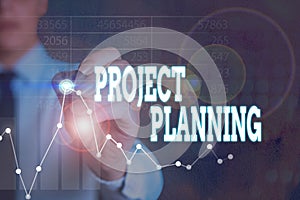 Writing note showing Project Planning. Business photo showcasing plan and subsequently report progress within the
