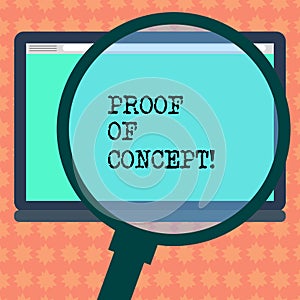 Writing note showing Proof Of Concept. Business photo showcasing evidence typically deriving from experiment or project photo