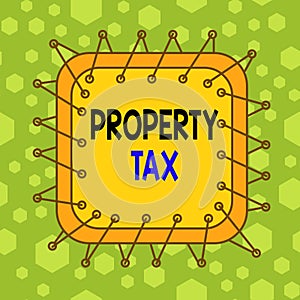 Writing note showing Property Tax. Business photo showcasing an ad valorem tax on the value of a property Millage rate