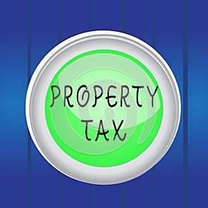 Writing note showing Property Tax. Business photo showcasing an ad valorem tax on the value of a property Millage rate Colored