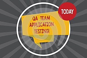 Writing note showing Qa Team Application Testing. Business photo showcasing Question and answers making software test