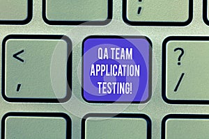 Writing note showing Qa Team Application Testing. Business photo showcasing Question and answers making software test