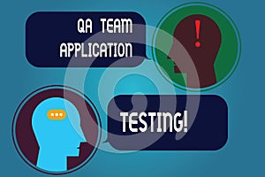 Writing note showing Qa Team Application Testing. Business photo showcasing Question and answers making software test