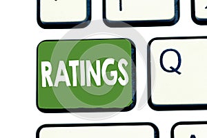 Writing note showing Ratings. Business photo showcasing Classification Ranking Quality Perforanalysisce Standards