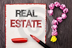 Writing note showing Real Estate. Business photo showcasing Residential Property Building Covered Land Chattels Real written on C