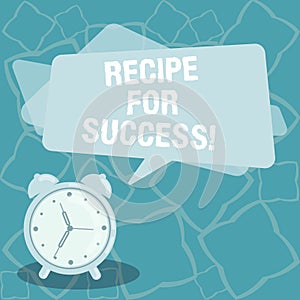 Writing note showing Recipe For Success. Business photo showcasing tricks and guides in order to achieve certain goals Blank