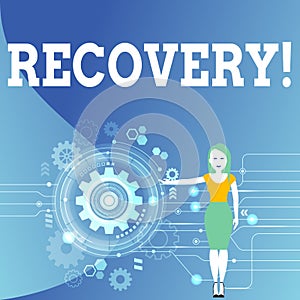 Writing note showing Recovery. Business photo showcasing Return to normal state of health Regain possession or control.