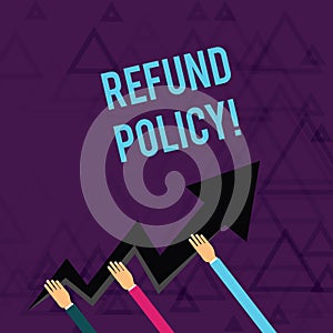 Writing note showing Refund Policy. Business photo showcasing refund or exchange defective merchandise previously buy