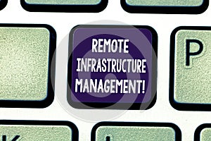 Writing note showing Remote Infrastructure Management. Business photo showcasing Managing of computer hardware and