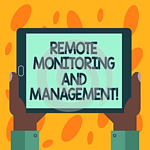 Writing note showing Remote Monitoring And Management. Business photo showcasing Long distance monitor data analysisager photo