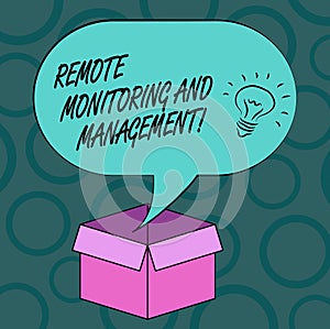 Writing note showing Remote Monitoring And Management. Business photo showcasing Long distance monitor data analysisager Idea icon