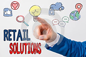 Writing note showing Retail Solutions. Business photo showcasing process of promoting greater sale and customer satisfaction