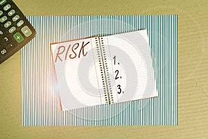 Writing note showing Risk. Business photo showcasing Possibility of losing something of value or threat of damage Striped