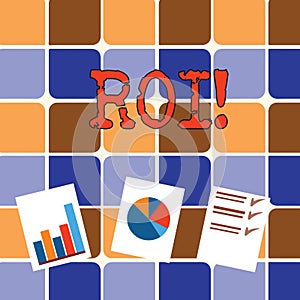 Writing note showing Roi. Business photo showcasing Return on investment perforanalysisce measure gains business growth