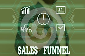 Writing note showing Sales Funnel. Business photo showcasing process through which a company ells its products to buyers