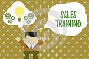 Writing note showing Sales Training. Business photo showcasing Action Selling Market Overview Personal Development Man