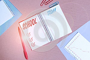Writing note showing School. Business photo showcasing any institution which instruction is given in particular discipline Striped