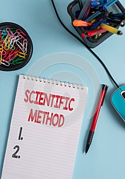 Writing note showing Scientific Method. Business photo showcasing Principles Procedures for the logical hunt of
