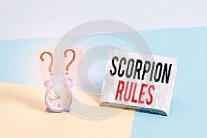 Writing note showing Scorpion Rules. Business photo showcasing Dystopian young adult novel by Erin Bow Prisoners of peace Alarm