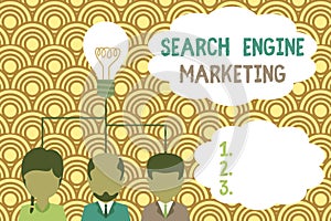 Writing note showing Search Engine Marketing. Business photo showcasing promote Website visibility on searched result