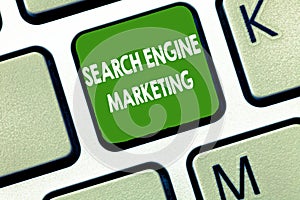 Writing note showing Search Engine Marketing. Business photo showcasing promote Website visibility on searched result pages