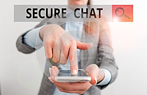 Writing note showing Secure Chat. Business photo showcasing approach to protect messages when sent beyond the corporate
