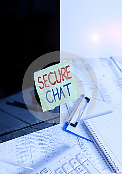Writing note showing Secure Chat. Business photo showcasing approach to protect messages when sent beyond the corporate Note paper