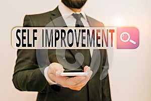 Writing note showing Self Improvement. Business photo showcasing process of making yourself a better or more knowledgable Male photo