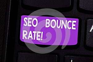 Writing note showing Seo Bounce Rate. Business photo showcasing Search engine optimization visitors navigate off the