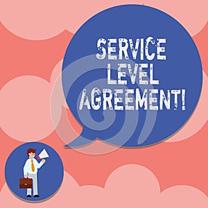 Writing note showing Service Level Agreement. Business photo showcasing Commitment between a service provider and a