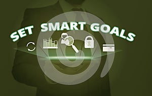 Writing note showing Set Smart Goals. Business photo showcasing Establish achievable objectives Make good business plans