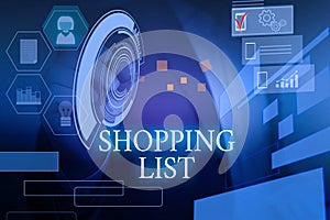 Writing note showing Shopping List. Business photo showcasing Discipline approach to shopping Basic Items to Buy Male