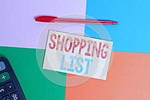 Writing note showing Shopping List. Business photo showcasing Discipline approach to shopping Basic Items to Buy Office