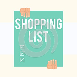 Writing note showing Shopping List. Business photo showcasing Discipline approach to shopping Basic Items to Buy Two