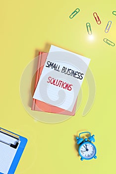 Writing note showing Small Business Solutions. Business photo showcasing a Company to solve Specific Trade problems