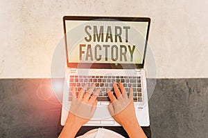 Writing note showing Smart Factory. Business photo showcasing A highly digitized and connected production facility