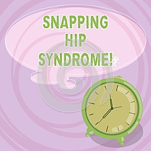 Writing note showing Snapping Hip Syndrome. Business photo showcasing audible snap or click that occurs in or around the hip Blank