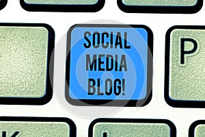 Writing note showing Social Media Blog. Business photo showcasing Web page that serves publicly accessible
