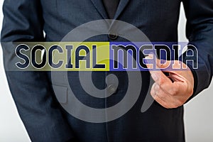 Writing note showing Social Media. Business photo showcasing Online communication channel Networking Microblogging Model