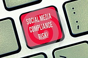 Writing note showing Social Media Compliance Risk. Business photo showcasing Risks analysisagement on the internet photo