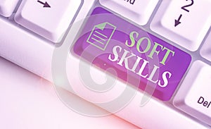 Writing note showing Soft Skills. Business photo showcasing demonstratingal attribute that supports situational awareness
