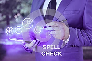 Writing note showing Spell Check. Business photo showcasing to use a computer program to find and correct spelling errors