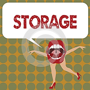 Writing note showing Storage. Business photo showcasing Action of storage something for future use Keep things safe