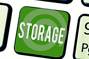 Writing note showing Storage. Business photo showcasing Action of storage something for future use Keep things safe