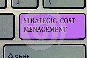 Writing note showing Strategic Cost Management. Business photo showcasing combining Decision Making with Expenses